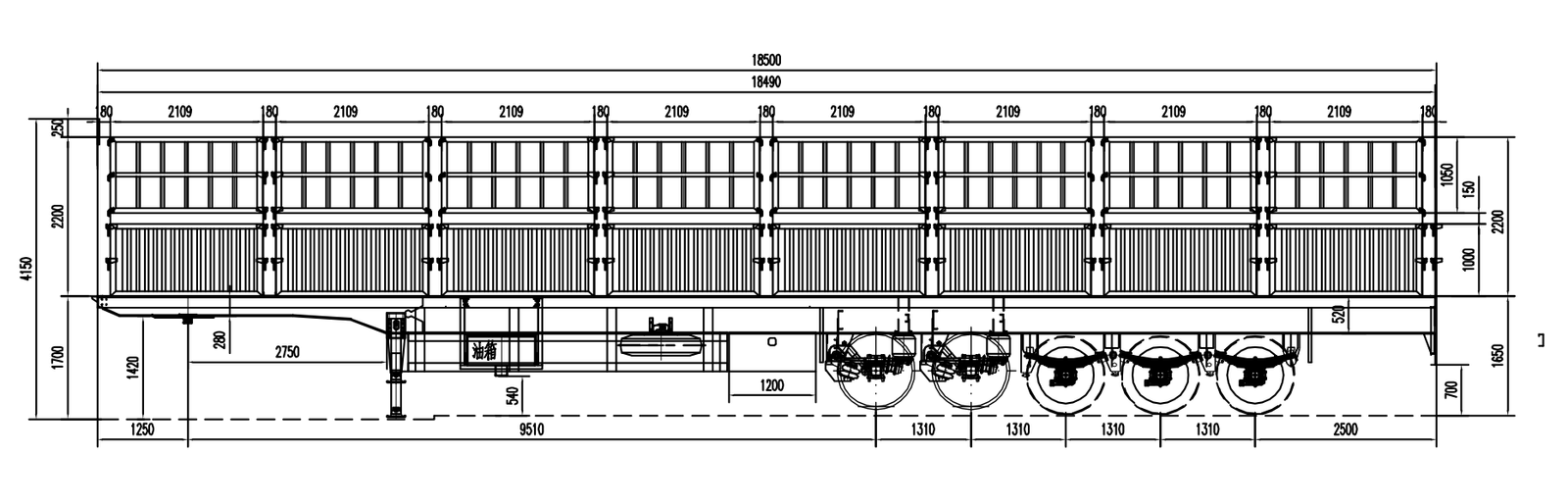 drawing of 5 axles semi trailer